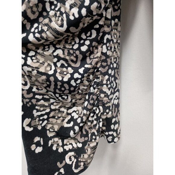 AK Anne Klein Womens Top Medium Black Beige Animal Print 3/4 Sleeve Ruched - Picture 3 of 8